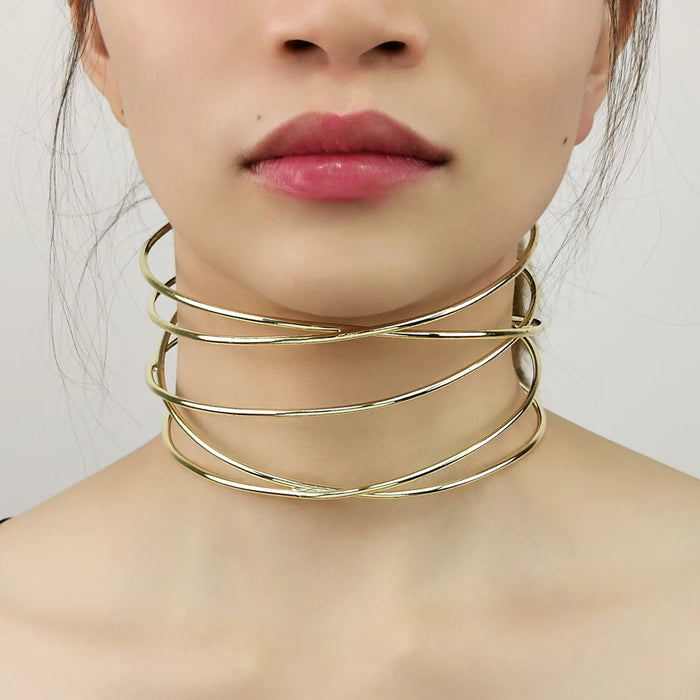 Rigid Choker Necklaces For Women New Metal Torques Statement Jewelry Punk Alloy Choker Collar Bib Necklace Fashion