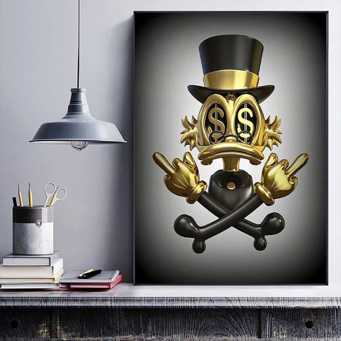 Disney Donald Duck Gold Grey Canvas Painting Luxury Dollar Abstract Poster And Print Wall Art Mural Living Room Home Decoration