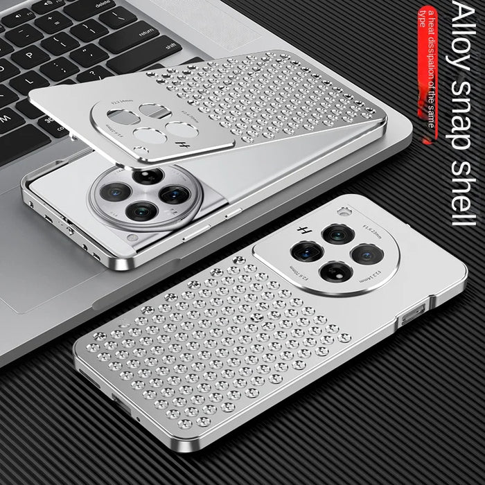 Premium Metal hollow heat dissipation holes buckle Back Cover For OnePlus 12 Spring buckle Shockproof Phone Case For One Plus 12