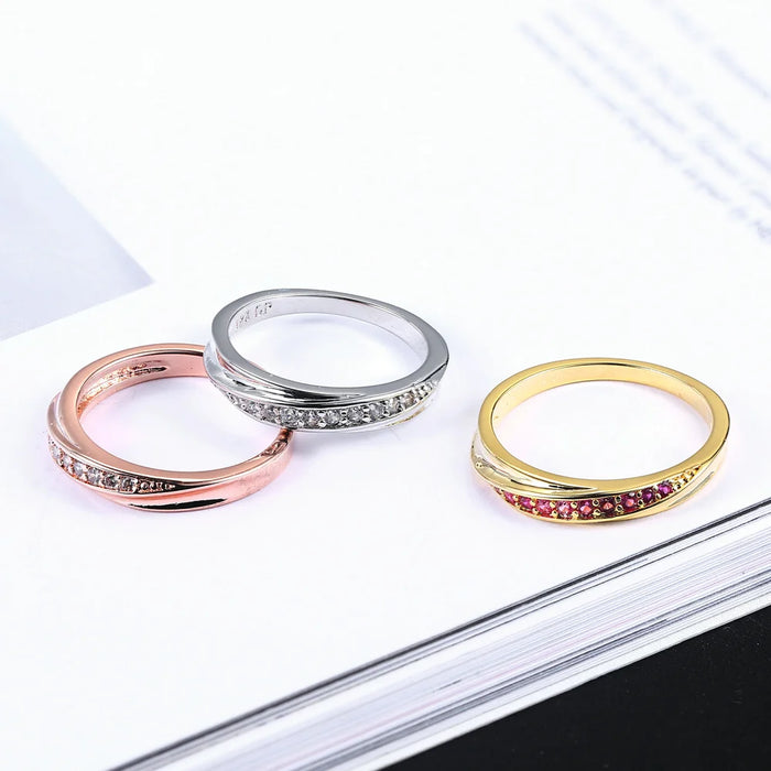 ZHOUYANG Wedding  Ring For Women Lovers Simple Cubic Zirconia Rose Gold Color Fashion Jewelry