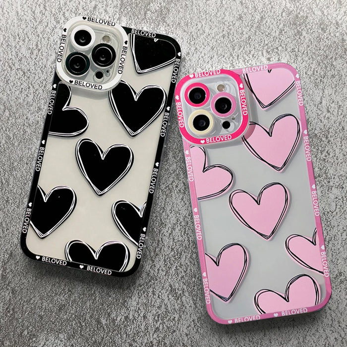 Luxury Love Heart Soft Clear Phone Case For iPhone 15 16 Pro Max 14 13 Pro Max Plus Cover