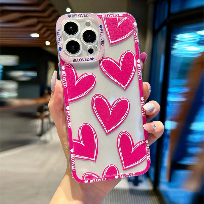 Luxury Love Heart Soft Clear Phone Case For iPhone 15 16 Pro Max 14 13 Pro Max Plus Cover