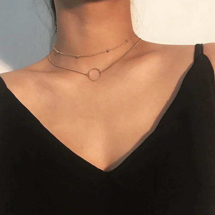 SUMENG New Arrival Fashion Modern Choker Necklace Two Layers Round s Gold Color   Jewelry For Women