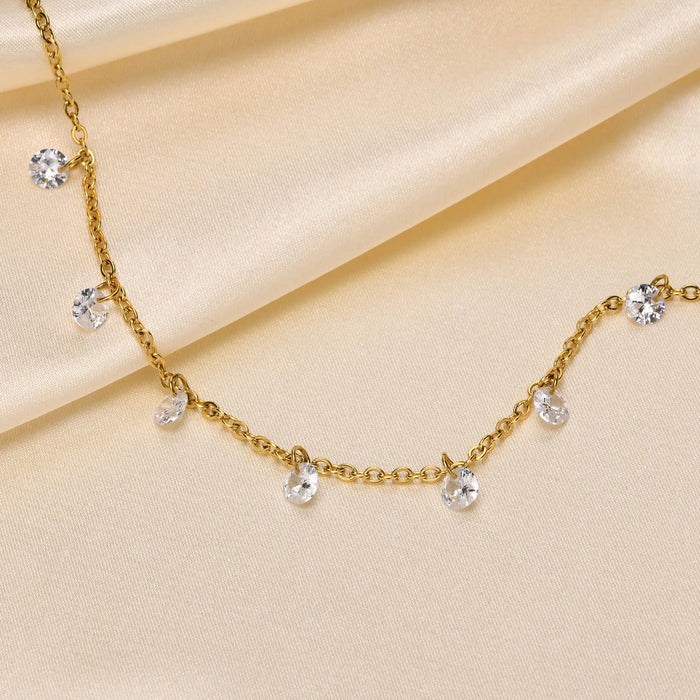 Bohemian Stainless Steel Luxury Zircon Pendant Anklets 18K  Gold Plated Bling Anklets For Women Surprise Gift