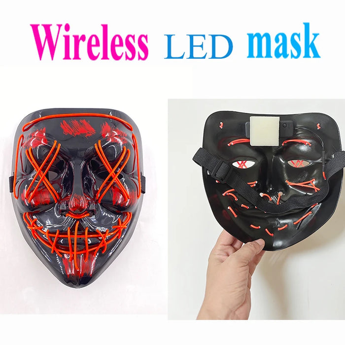 Halloween Purge Party Mask Wireless Neon Purification Mask Light Up Bar Music Festival Glow In The Dark Cosplay Costume Headwear