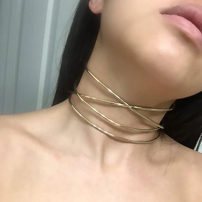 Rigid Choker Necklaces For Women New Metal Torques Statement Jewelry Punk Alloy Choker Collar Bib Necklace Fashion