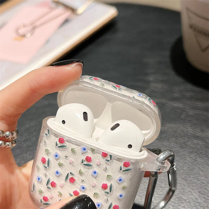 Ins Heart Flower Bling Glitter Soft TPU Earphone Case For Airpods Pro 2nd Generation Air Pods 1 2 3 Cover Accessories Keychain