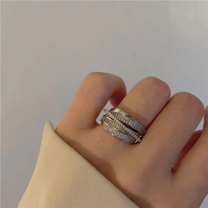 Silver Color Rhinestone Ring Multi-layer Winding Rings For Women Wedding Full Zircon Finger Rings Jewelry Gifts