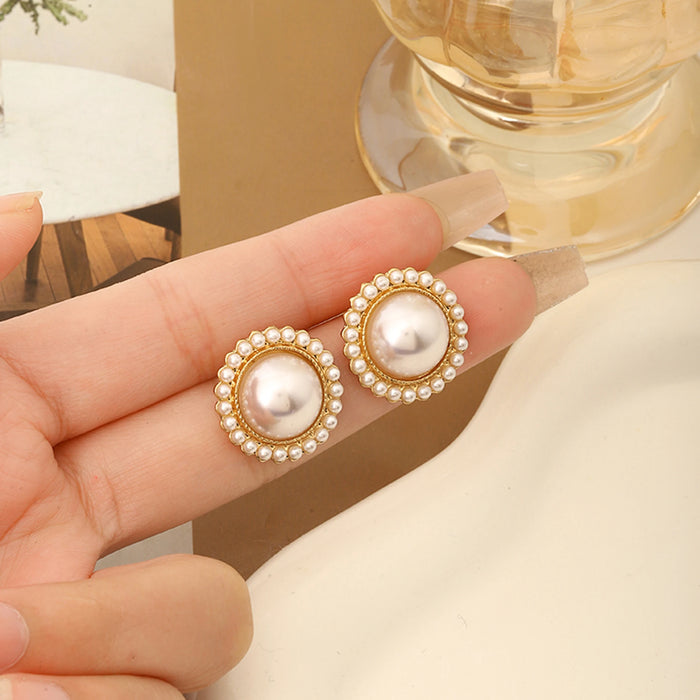 S925 Silver Needle Wine Red Retro Hong Kong Style No Pierced Female Temperament High Sense Pearl Earrings High Sense Earrings