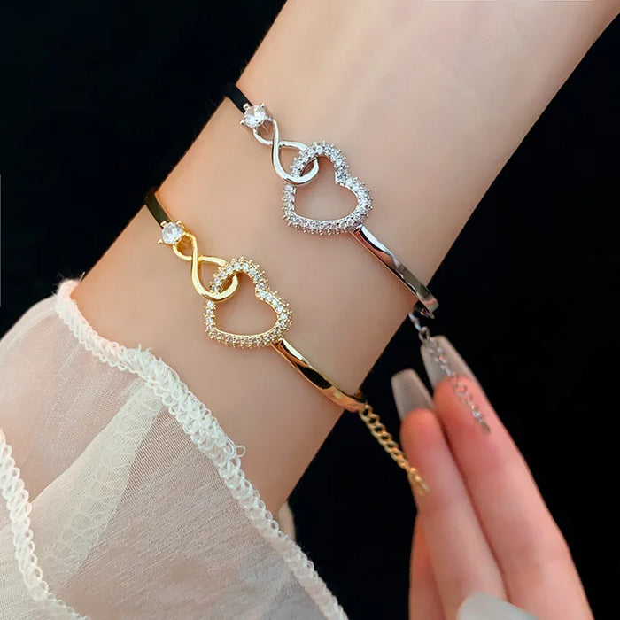 Zircon Heart Hollow Out Bracelet for Women Simple Versatile Fashion Bracelet Temperament Light Luxury Handicraft Gift