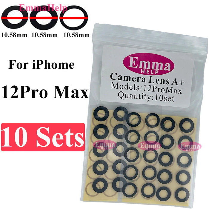 EmmaHelp 10set Back Camera Glass for iPhone 15 14 13 XR X XS SE 7 8 11 12 Pro Max Rear camera Lens Cover replacement Sticker A+