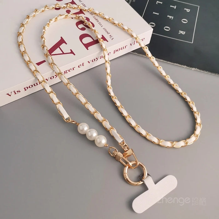 Phone Case Universal Lanyard Long Crossbody Pearl Pickup Chain Mobile Phone Lanyard Women's Long Neck and Shoulder Strap