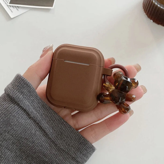 Fashion Chocolate Khaki Case For Apple Airpods Pro Case Soft Silicone Earphone Cover For Airpods 3 2 1 Cases With Bear Keychain