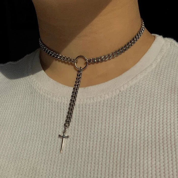 Goth Choker Ring Dagger Necklace Cosplay Grunge Gothic Punk Classical Dark Girl Gift Jewelry Alternative Minimalist Collar