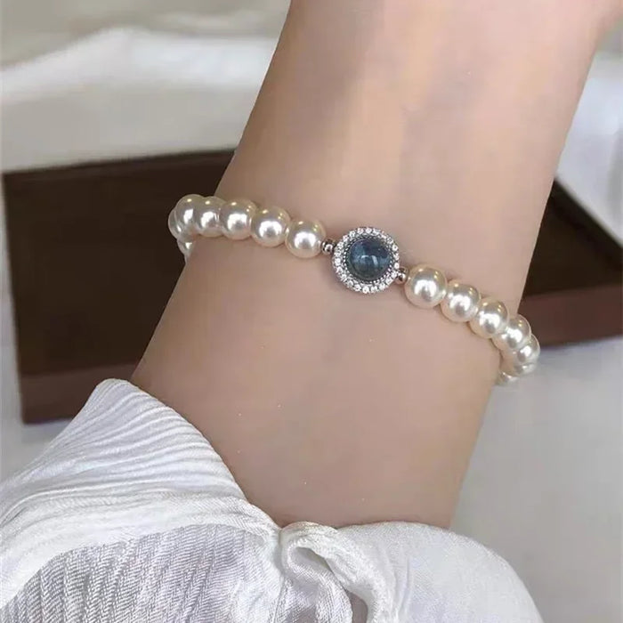 925 Sterling Silver Pearl Bracelet For Women French Luxury Designer Blue Crystal Charm Bracelets Fashion Party Wedding Jewelry