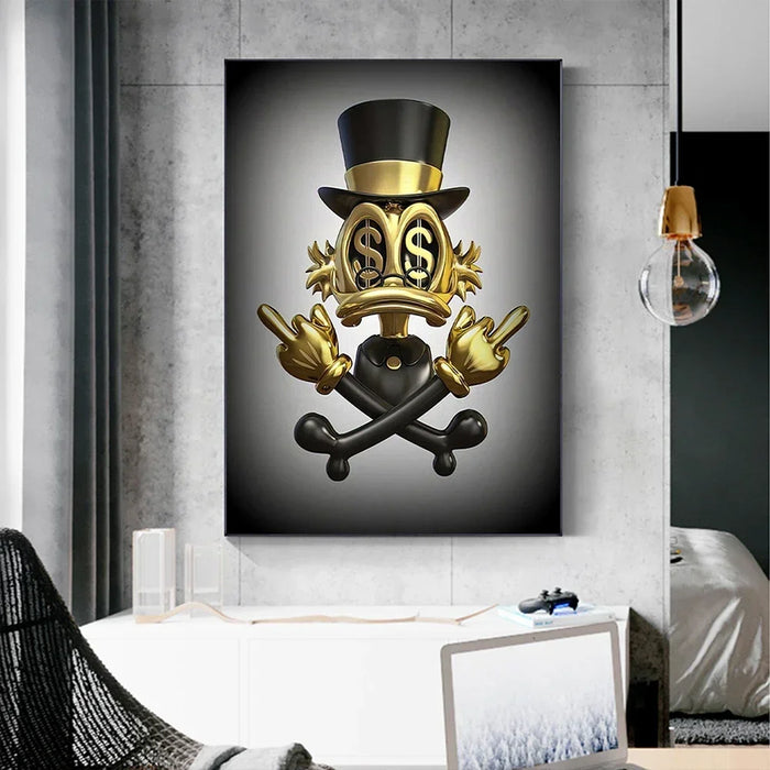 Disney Donald Duck Gold Grey Canvas Painting Luxury Dollar Abstract Poster And Print Wall Art Mural Living Room Home Decoration