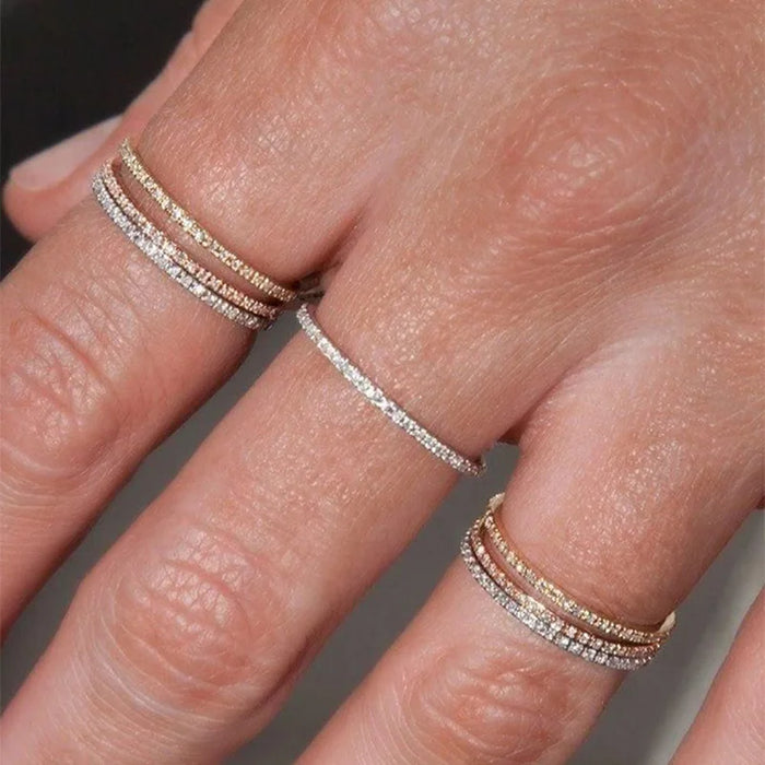 Tiny Delicate Micro Pave Zircon Rings For Women Trendy Chic Crystal Daily Dating Women's Stackable Ring Fashion Jewelry