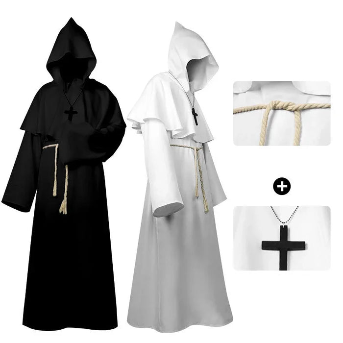 New Wizard Costume Halloween Cosplay Costume Medieval Hooded Robe Monk Friar Robe Priest Costume Ancient Clothing Christian Suit