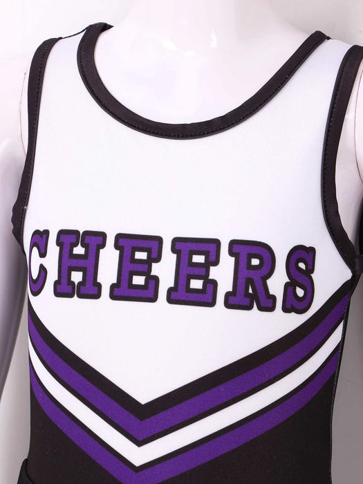 Girls Cheerleading Uniform Sleeveless Dance Costume Kids Cheerleader Outfit Round Neckline Letter Print Dress Flower and Socks