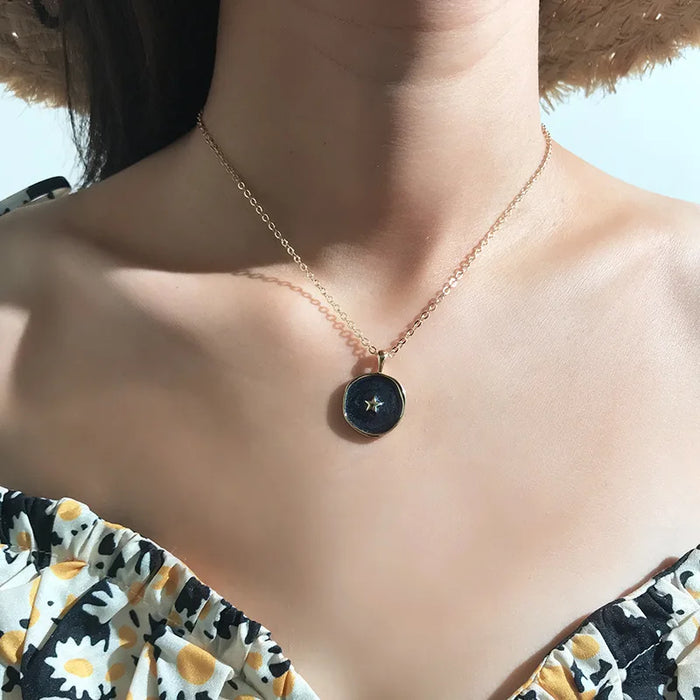 Colorful Moon Star Lightning Pendant Necklaces For Women Girls Enamel Fashion Party Daily Jewelry Trendy Clavicle Chain Necklace