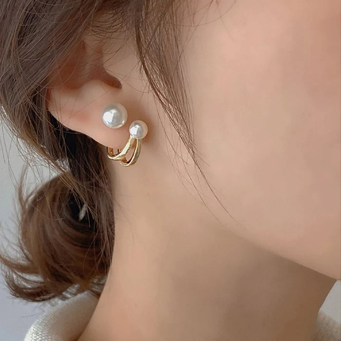 New Retro Light Luxury Pearl Stud Earrings Korean Simple Jewelry Christmas Party Girl's Temperament Accessories For Woman