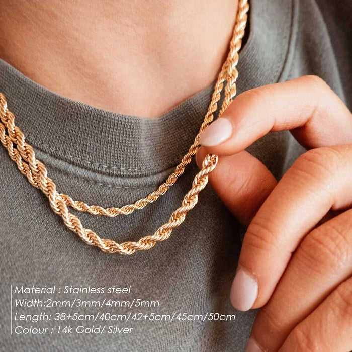 Rope Chain Necklace Stainless Steel Never Fade Waterproof Choker Women Jewelry Gold Color Chains