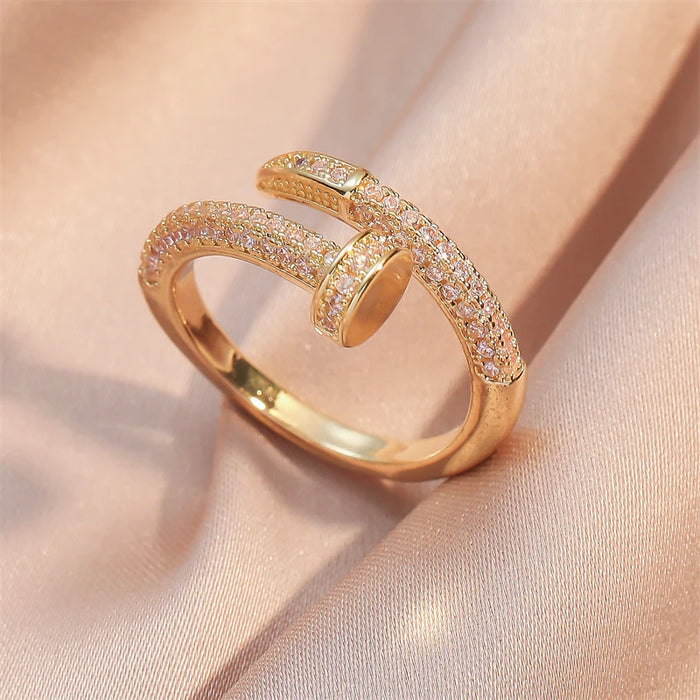 UILZ Women Adjustable Nail Ring Korean Fashion Punk Cubic Zirconia Ring Daily Simple Jewelry