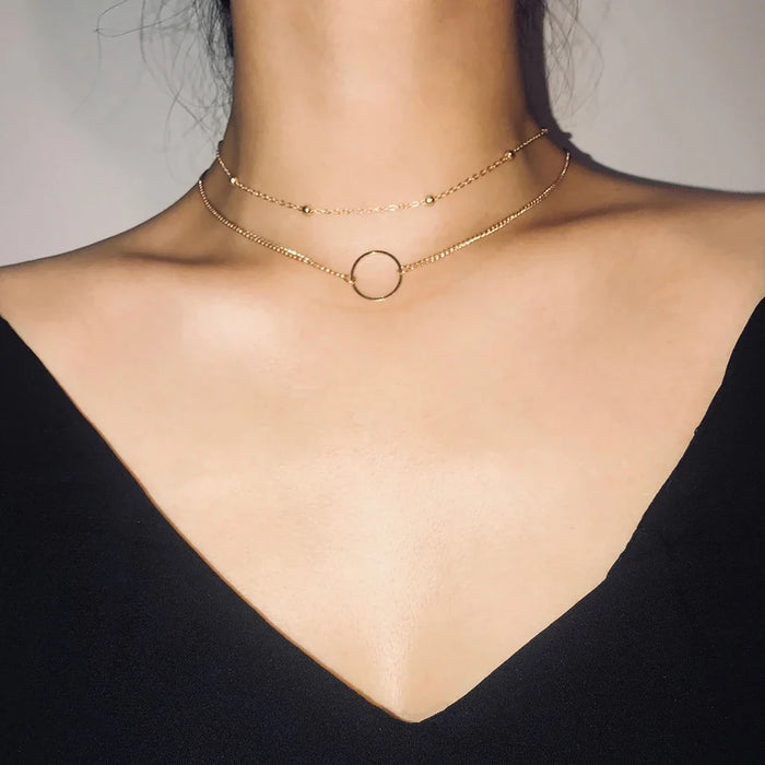 SUMENG New Arrival Fashion Modern Choker Necklace Two Layers Round s Gold Color   Jewelry For Women