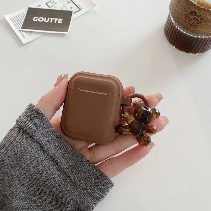 Fashion Chocolate Khaki Case For Apple Airpods Pro Case Soft Silicone Earphone Cover For Airpods 3 2 1 Cases With Bear Keychain