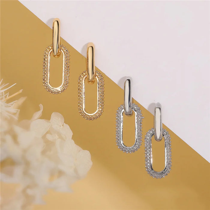 Retro Double Loop Design Drop Earrings Gold Silver Color Geometric Round Earrings for Women Girls Punk Hip Hop Fashion Jewelry