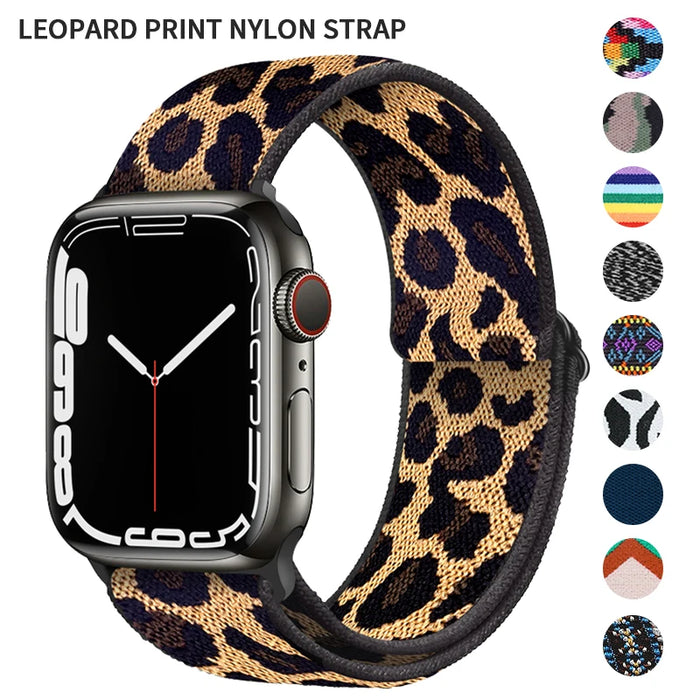 Nylon Strap for Apple watch band 41mm 40mm 44mm 45mm 49mm 42mm 38mm Elastic Leopard bracelet iWatch series 8 7 se 6 5 3 Ultra